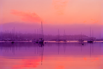 LE-AM-LA-14&nbsp;&nbsp;&nbsp;&nbsp;&nbsp;&nbsp;&nbsp;&nbsp; Boats At Dawn, Southwest Harbor, Mount Desert Island, Maine